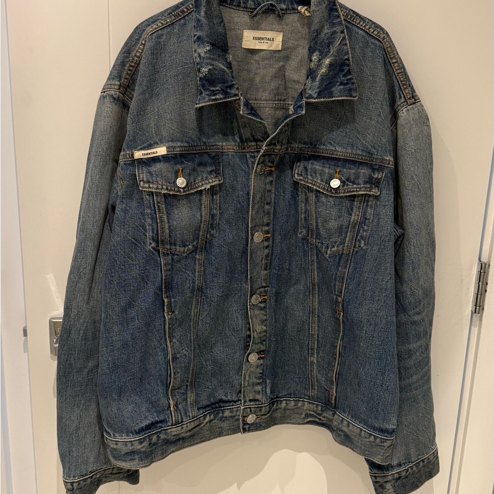 Essentials Denim Jacket in Faded Blue with Cream Label